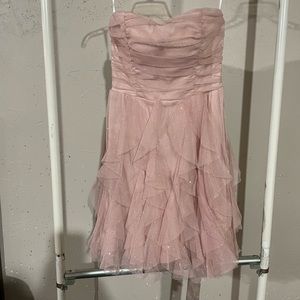 Deb Light Pink Sleeveless Ruffled Dress with Satin Belt. Size 5.